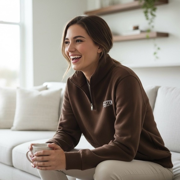 HOLLISTER California M 1/4 Zip Brown Fleece Sweatshirt R $49 - Picture 3 of 11